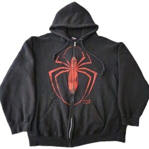 Vintage Marvel Mad Engine Spiderman Hoodie Sweatshirt 2004 Size L Full Zip